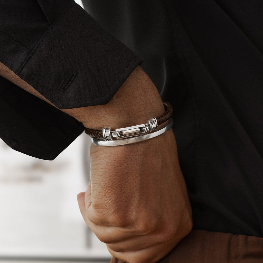 Rasiq - Braided Dark Brown Leather Bracelet with Sterling Silver 5.5mm