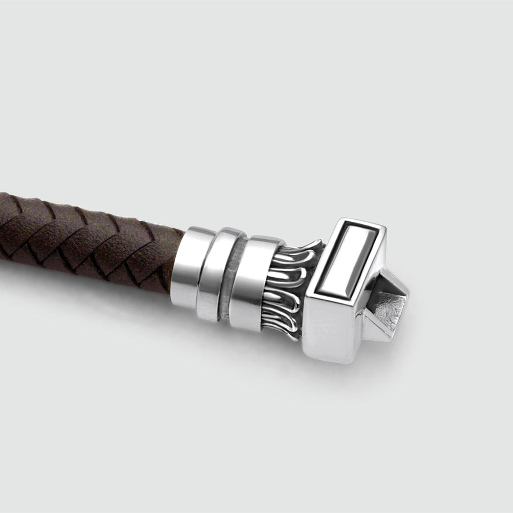 Mirnes - Genuine Dark Brown Leather Bracelet with Sterling Silver 7mm