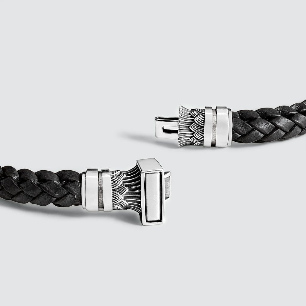 Muran - Genuine Black Leather Bracelet with Sterling Silver 8mm