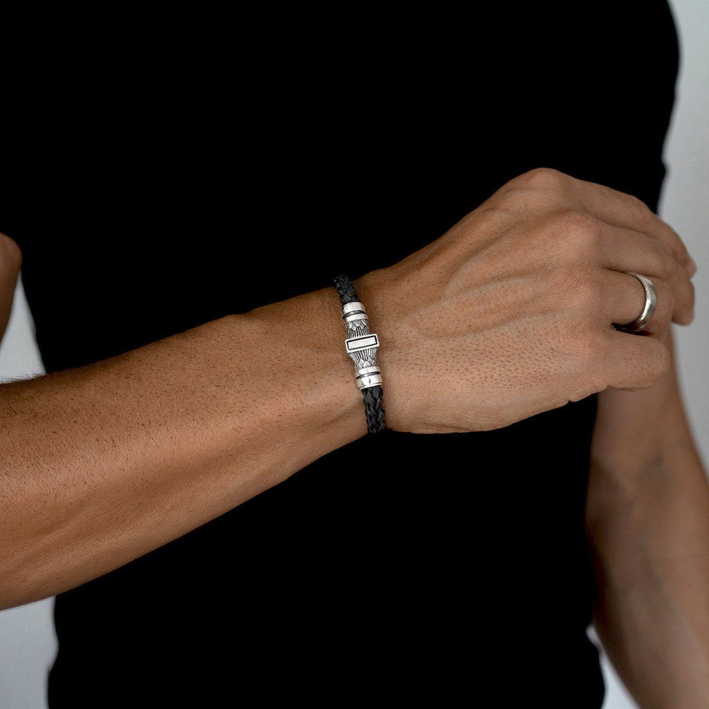 Muran - Genuine Black Leather Bracelet with Sterling Silver 8mm