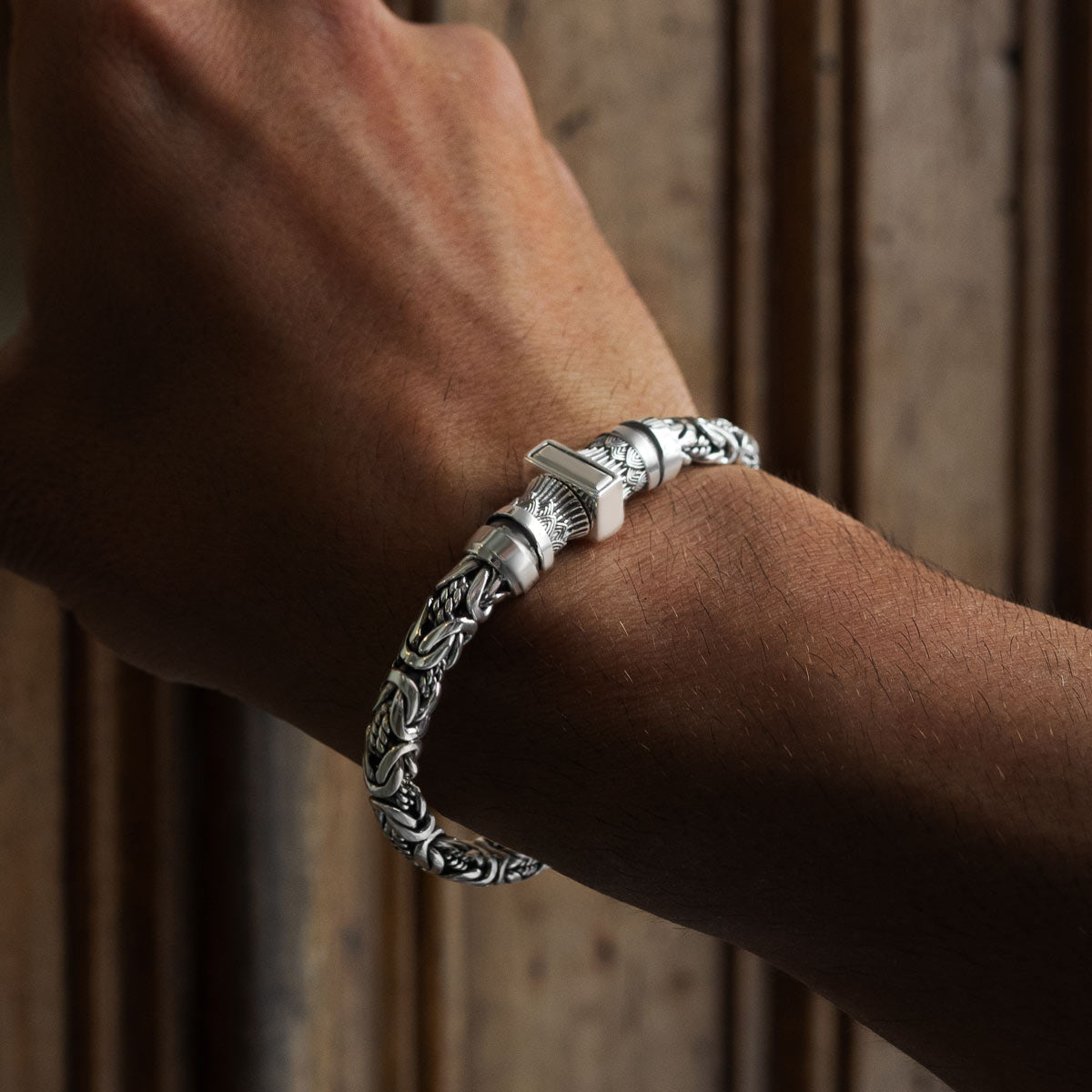 Murtaza - Egyptian Lotus Silver Byzantine Bracelet 7mm
