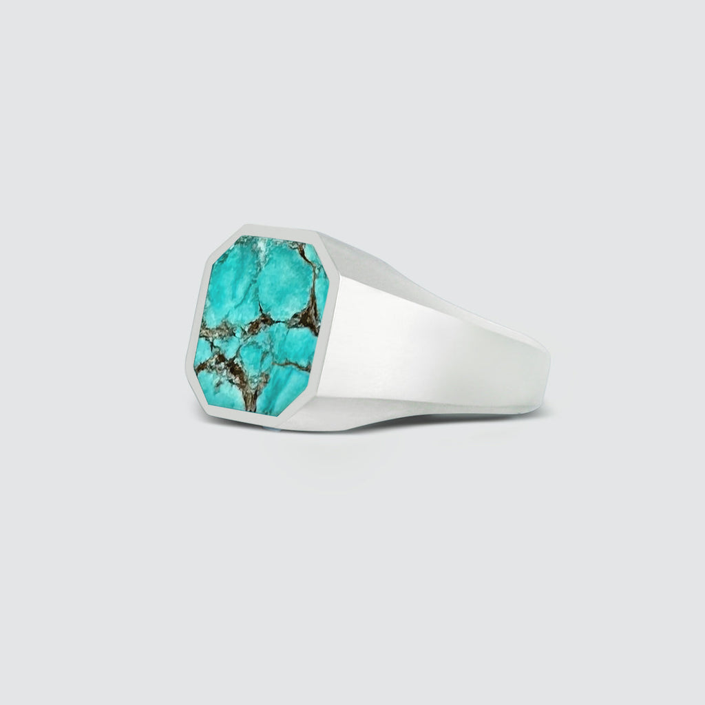 Nuri - Sterling Silver Blue Turquoise Signet Ring 13mm