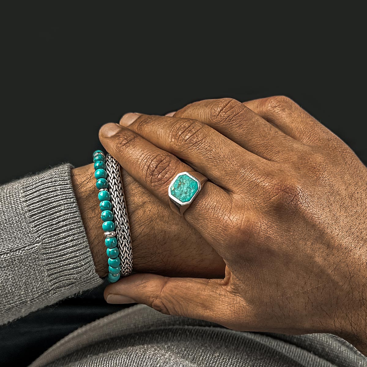 Nuri - Adjustable Turquoise Beaded Bracelet in Silver 6mm