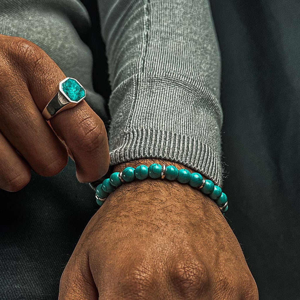 Nuri - Adjustable Turquoise Beaded Bracelet in Silver 8mm