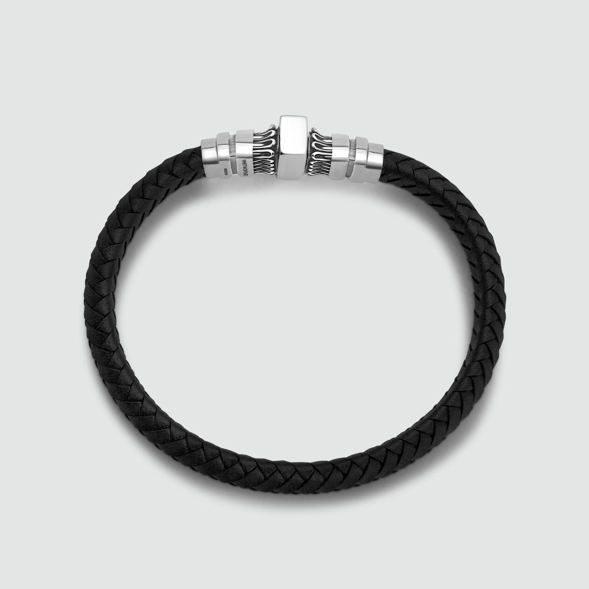 Mirel - Genuine Black Leather Bracelet with Sterling Silver 7mm