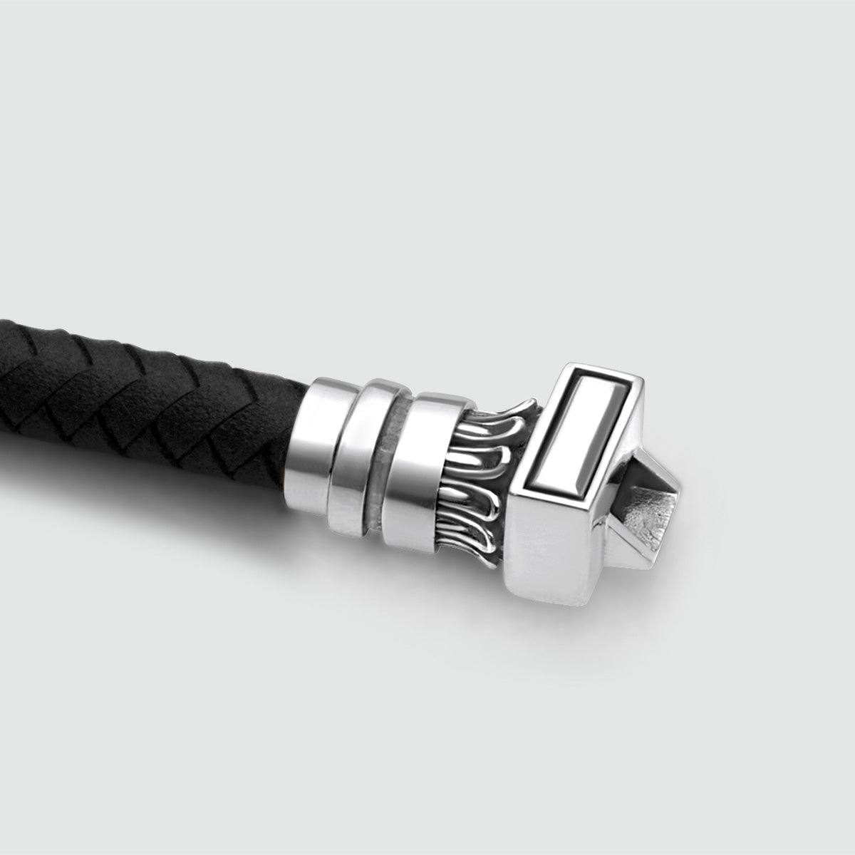 Mirel - Genuine Black Leather Bracelet with Sterling Silver 7mm