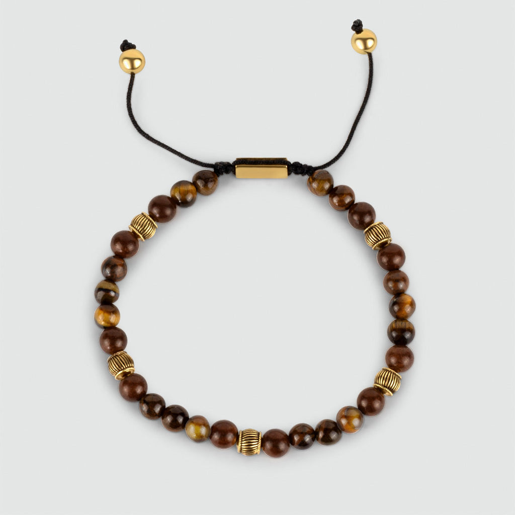 Kaliq - Adjustable Tiger Eye Beaded Bracelet in Gold 6mm
