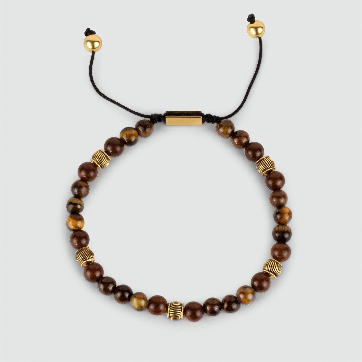 Kaliq - Adjustable Tiger Eye Beaded Bracelet in Gold 6mm