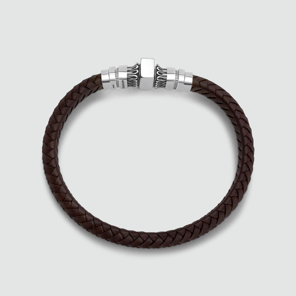 Mirnes - Genuine Dark Brown Leather Bracelet with Sterling Silver 7mm