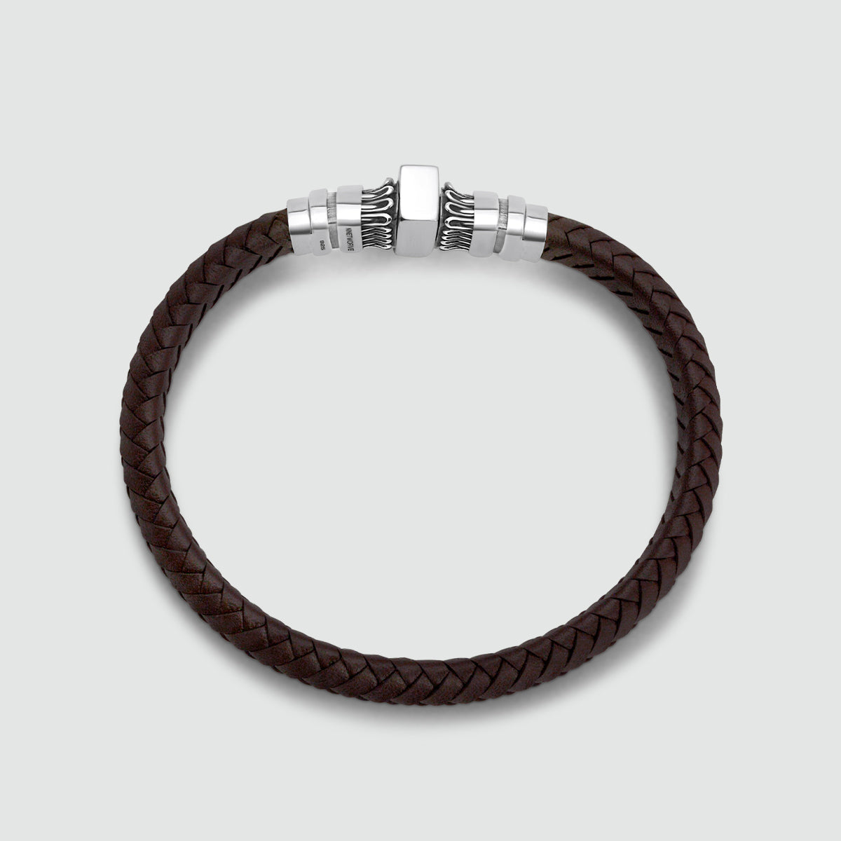 Mirnes - Genuine Dark Brown Leather Bracelet with Sterling Silver 7mm
