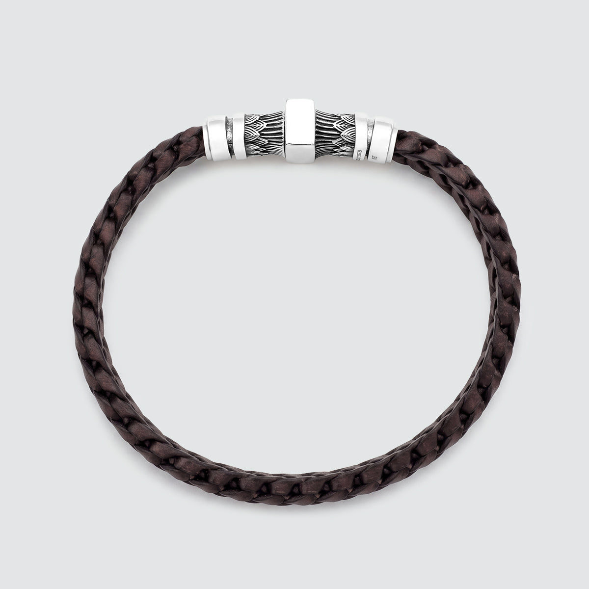 Muris - Genuine Dark Brown Leather Bracelet with Sterling Silver 8mm