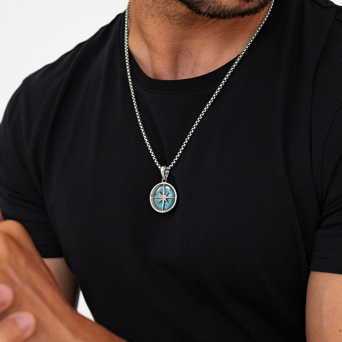 Safar - Sterling Silver Turquoise Compass Pendant