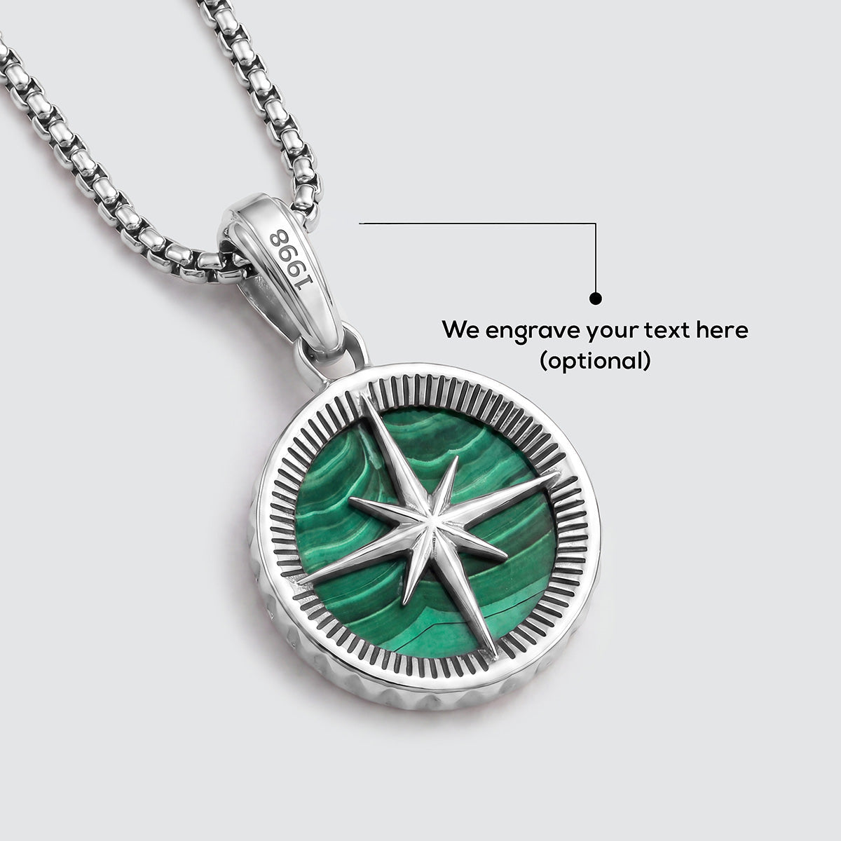 Safar - Sterling Silver Malachite Compass Pendant