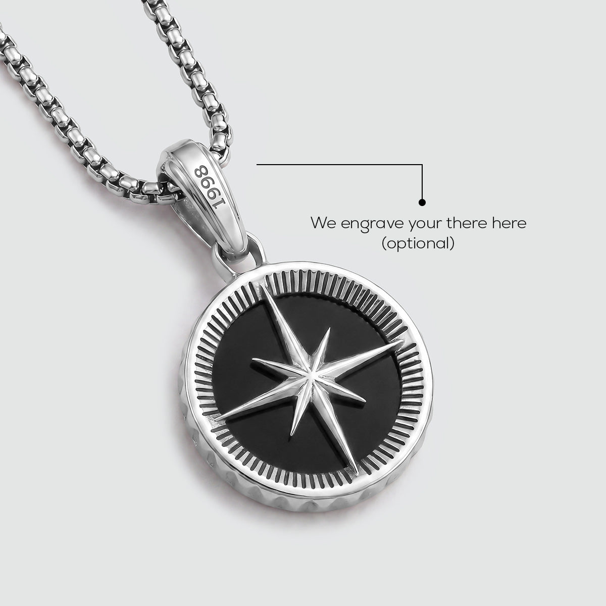Safar - Sterling Silver Onyx Compass Pendant