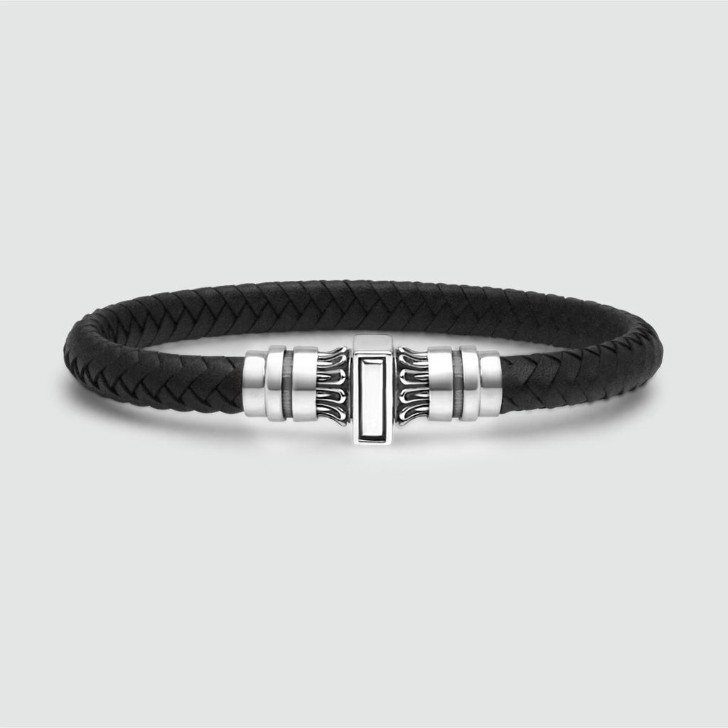 Mirel - Genuine Black Leather Bracelet with Sterling Silver 7mm
