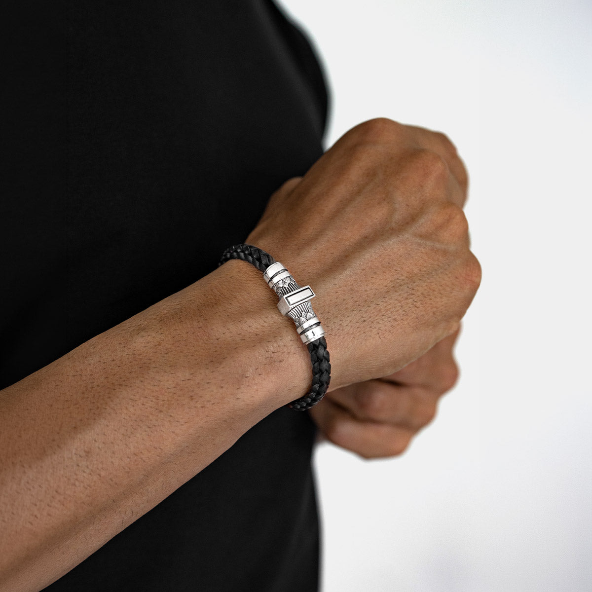 Muran - Genuine Black Leather Bracelet with Sterling Silver 8mm