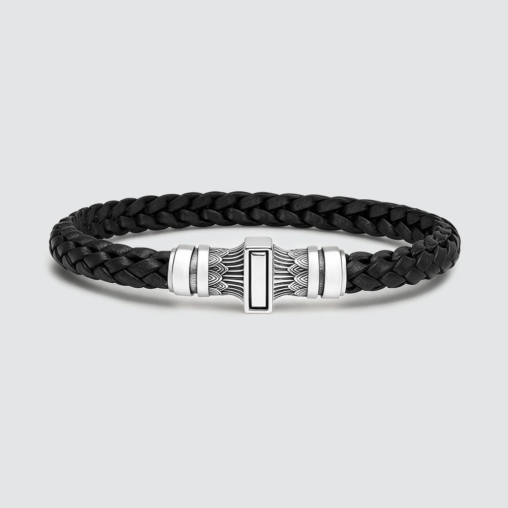 Muran - Genuine Black Leather Bracelet with Sterling Silver 8mm
