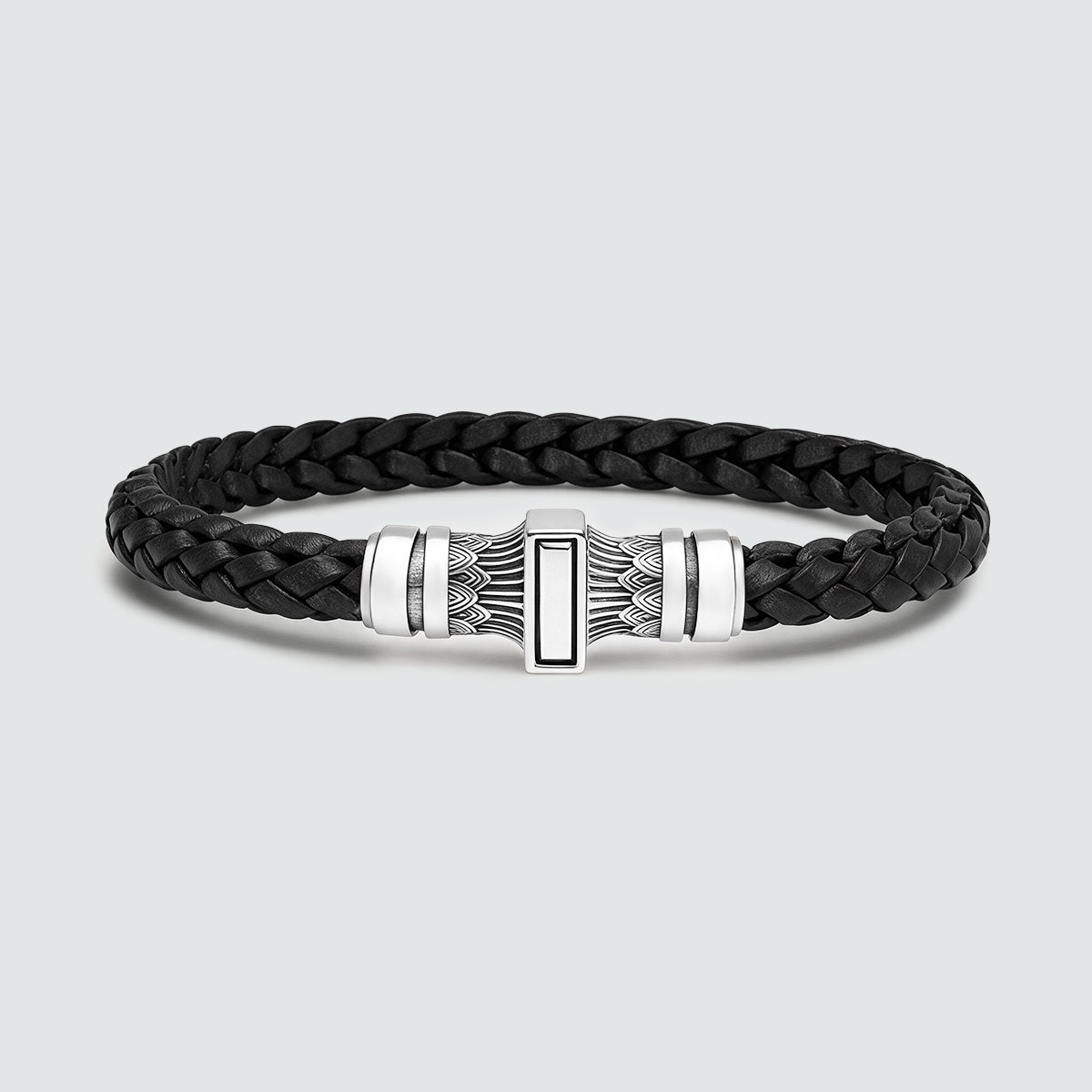 Muran - Genuine Black Leather Bracelet with Sterling Silver 8mm