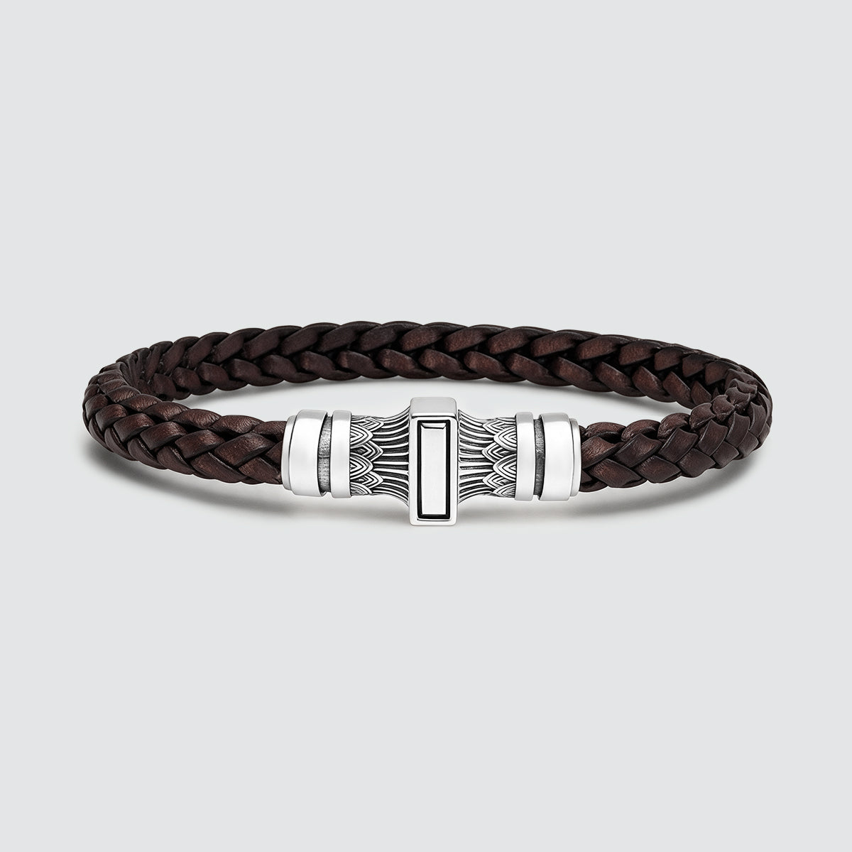 Muris - Genuine Dark Brown Leather Bracelet with Sterling Silver 8mm