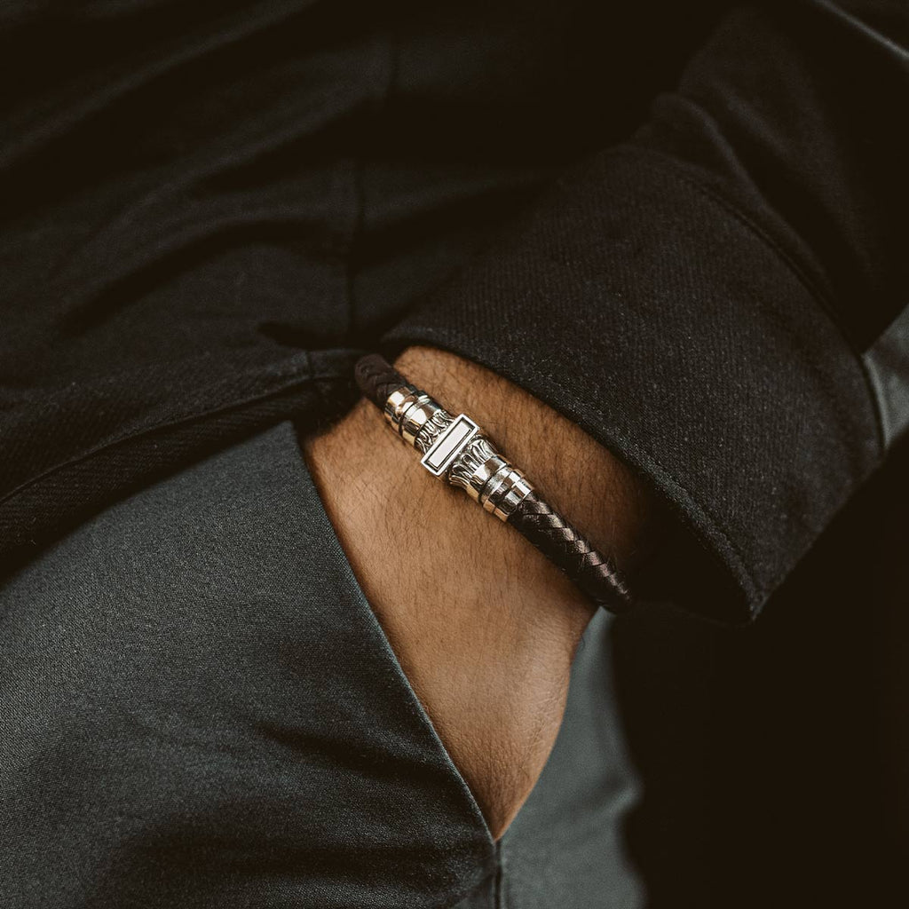 Mirnes - Genuine Dark Brown Leather Bracelet with Sterling Silver 7mm