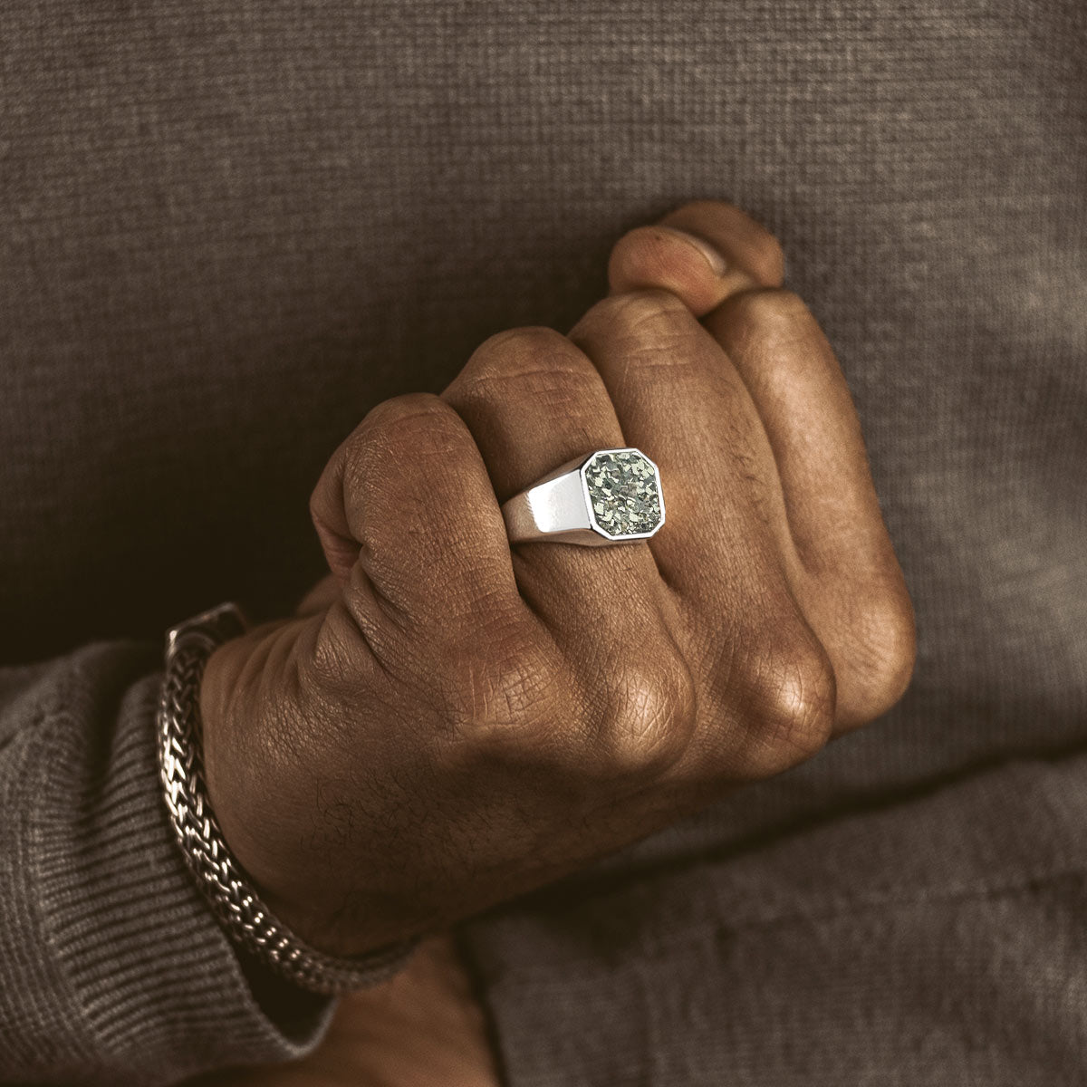 Mounim - Pyrite Druzy Signet Ring 13mm