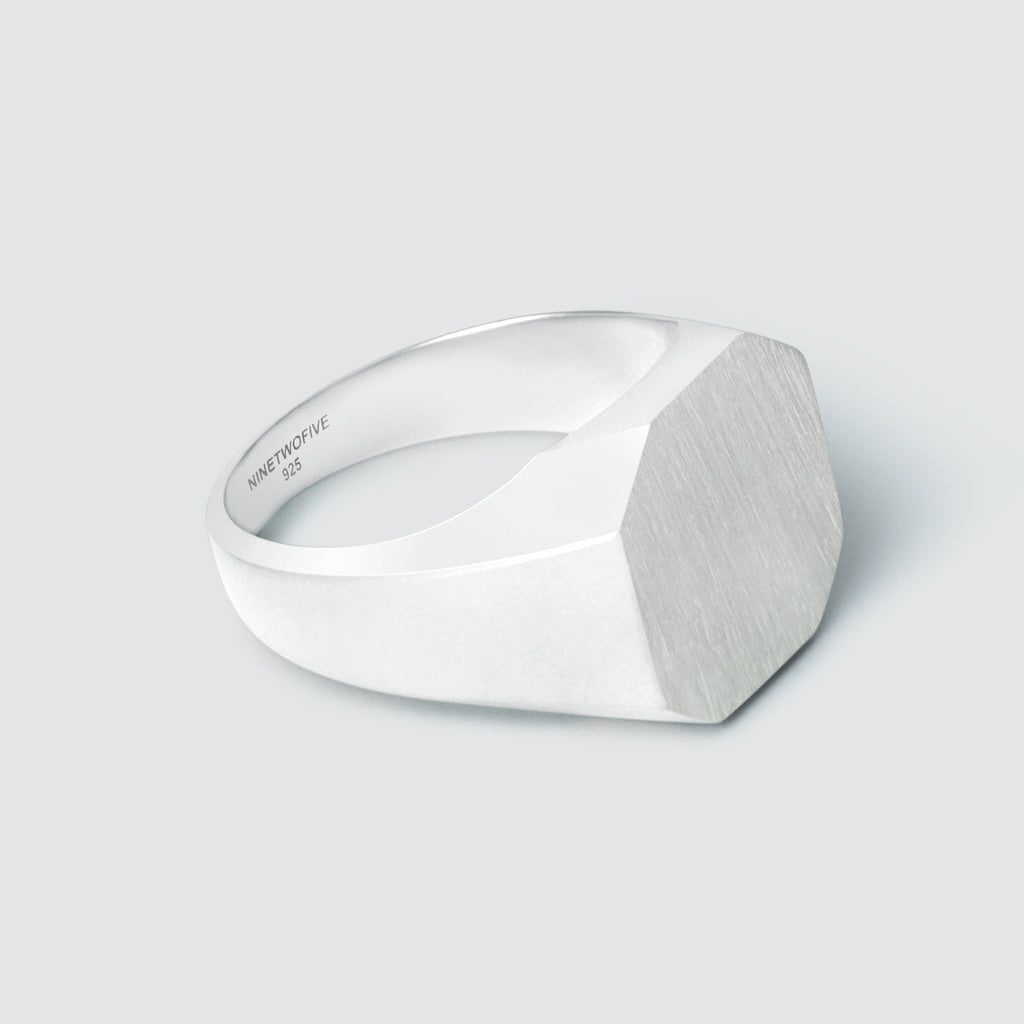 Tameem - Matt Brushed Silver Signet Ring 13mm