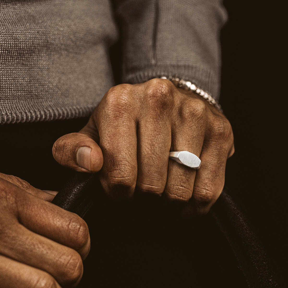 Tariq - Matte Brushed Silver Signet Ring 7mm