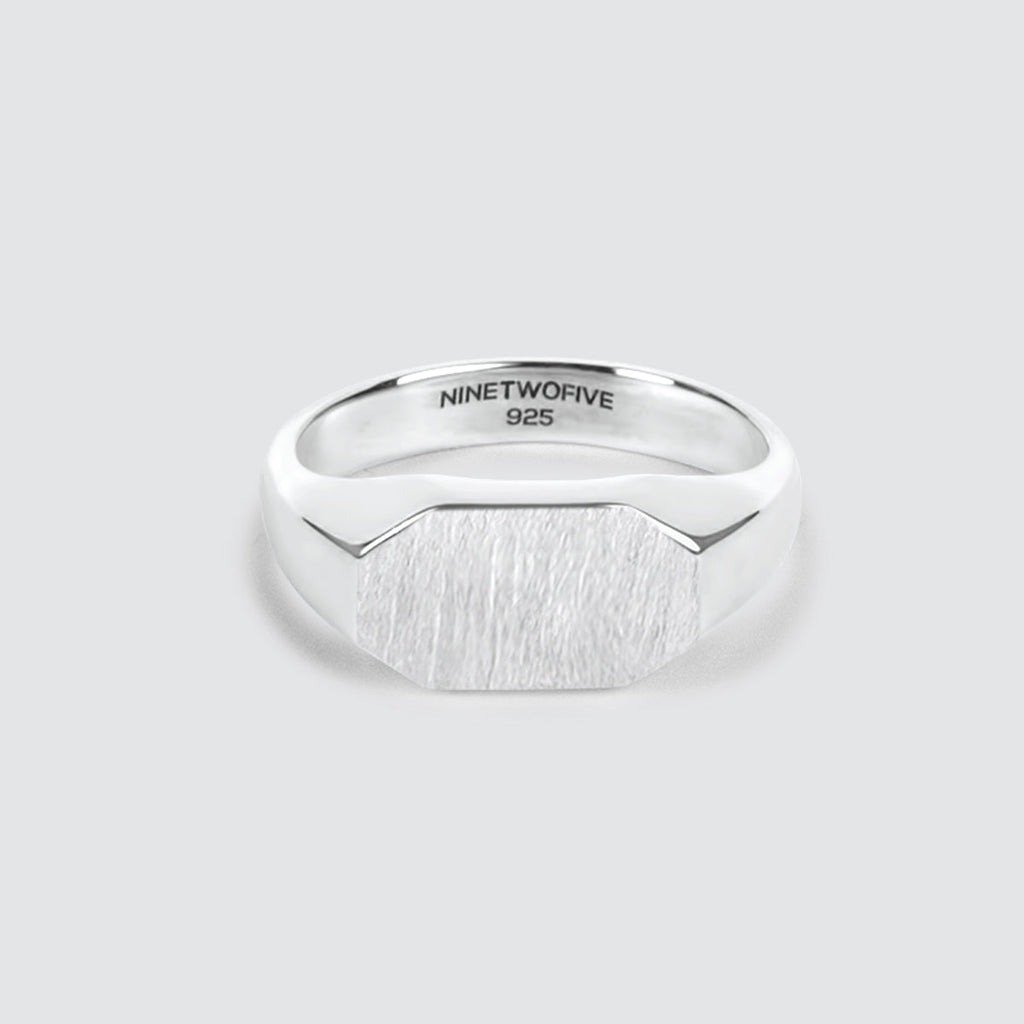 Tariq - Matte Brushed Silver Signet Ring 7mm