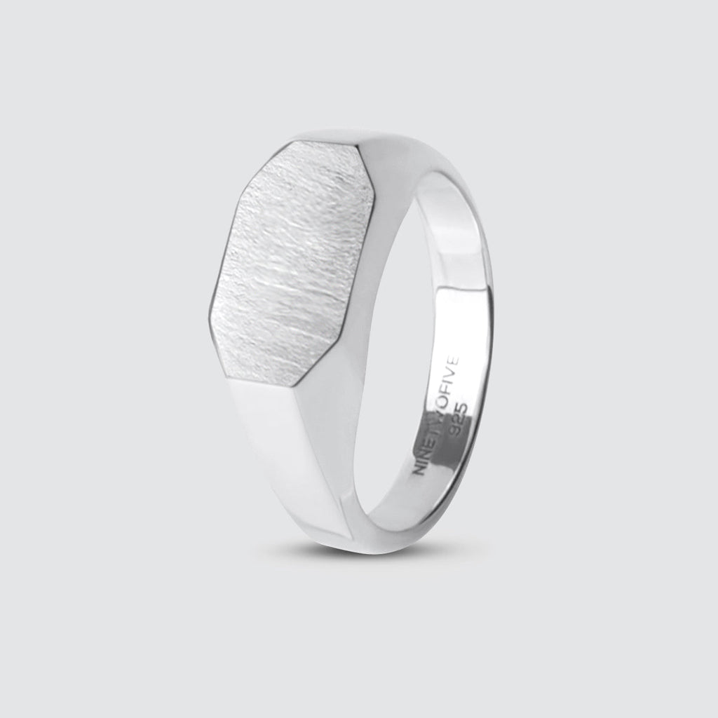 Tariq - Matte Brushed Silver Signet Ring 7mm