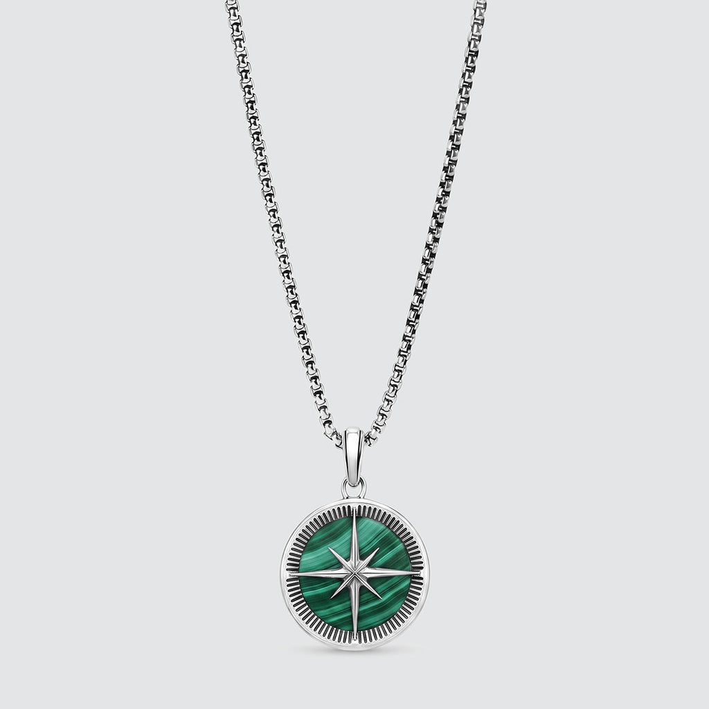 Safar - Sterling Silver Malachite Compass Pendant