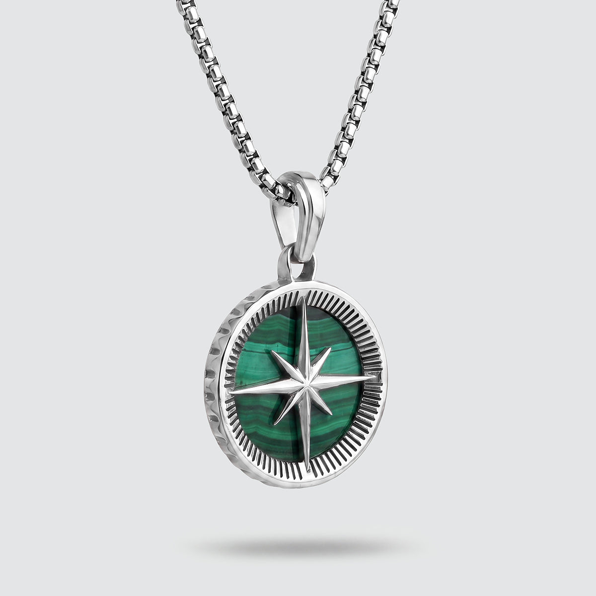 Safar - Sterling Silver Malachite Compass Pendant