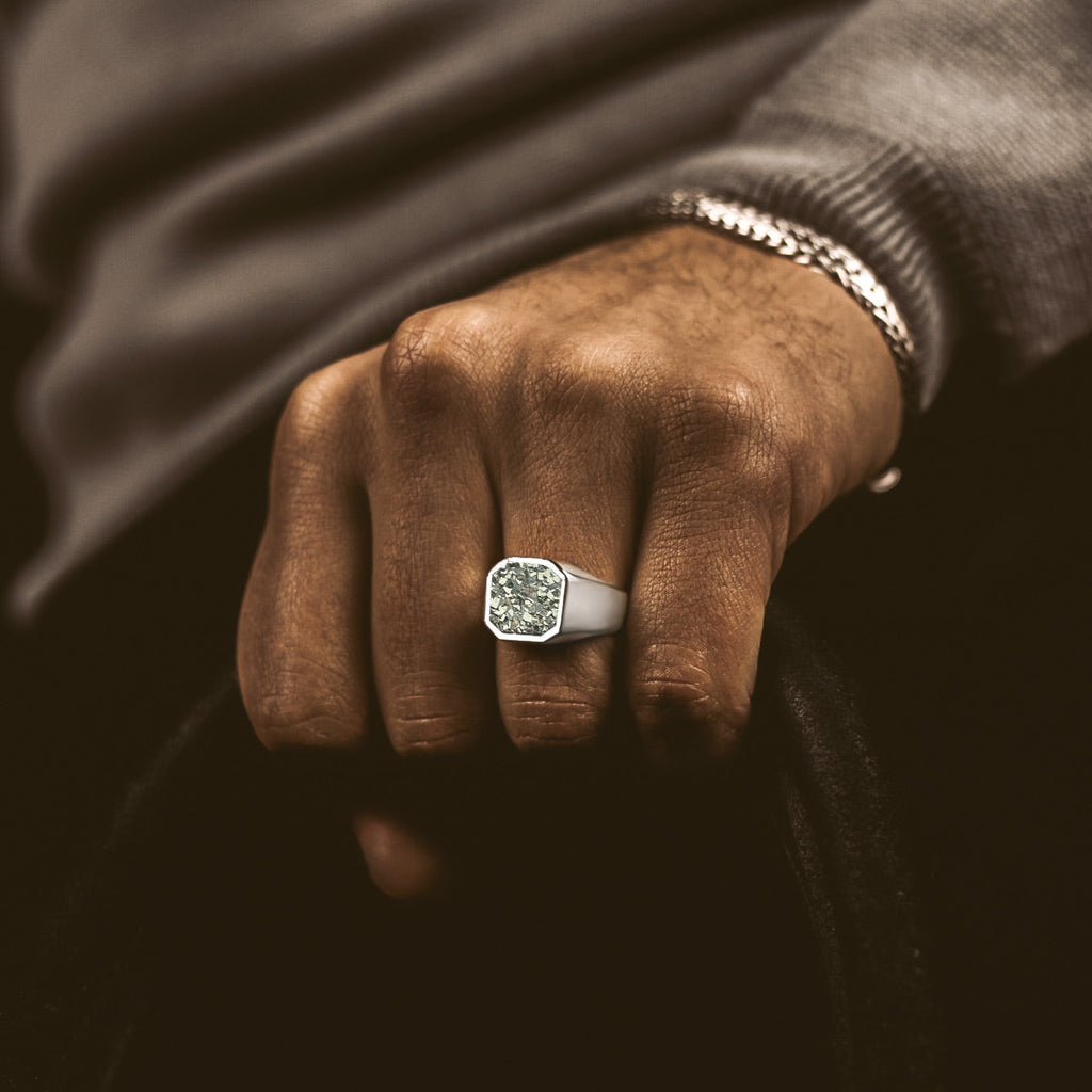 Mounim - Pyrite Druzy Signet Ring 13mm
