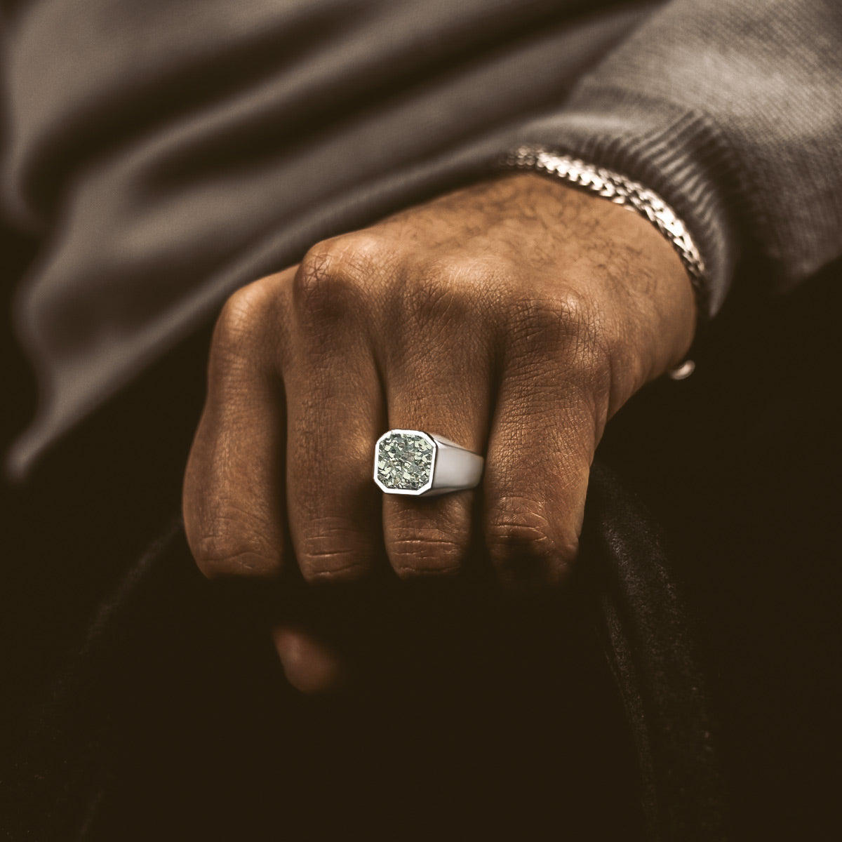 Mounim - Pyrite Druzy Signet Ring 13mm
