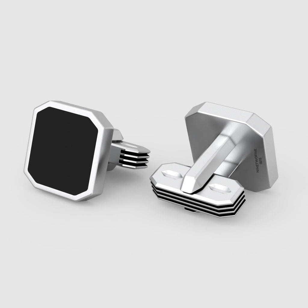 Nael – Black Onyx Silver Cufflinks 15mm