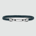 Razin - Braided Navy Blue Leather Bracelet with Sterling Silver 5.5mm
