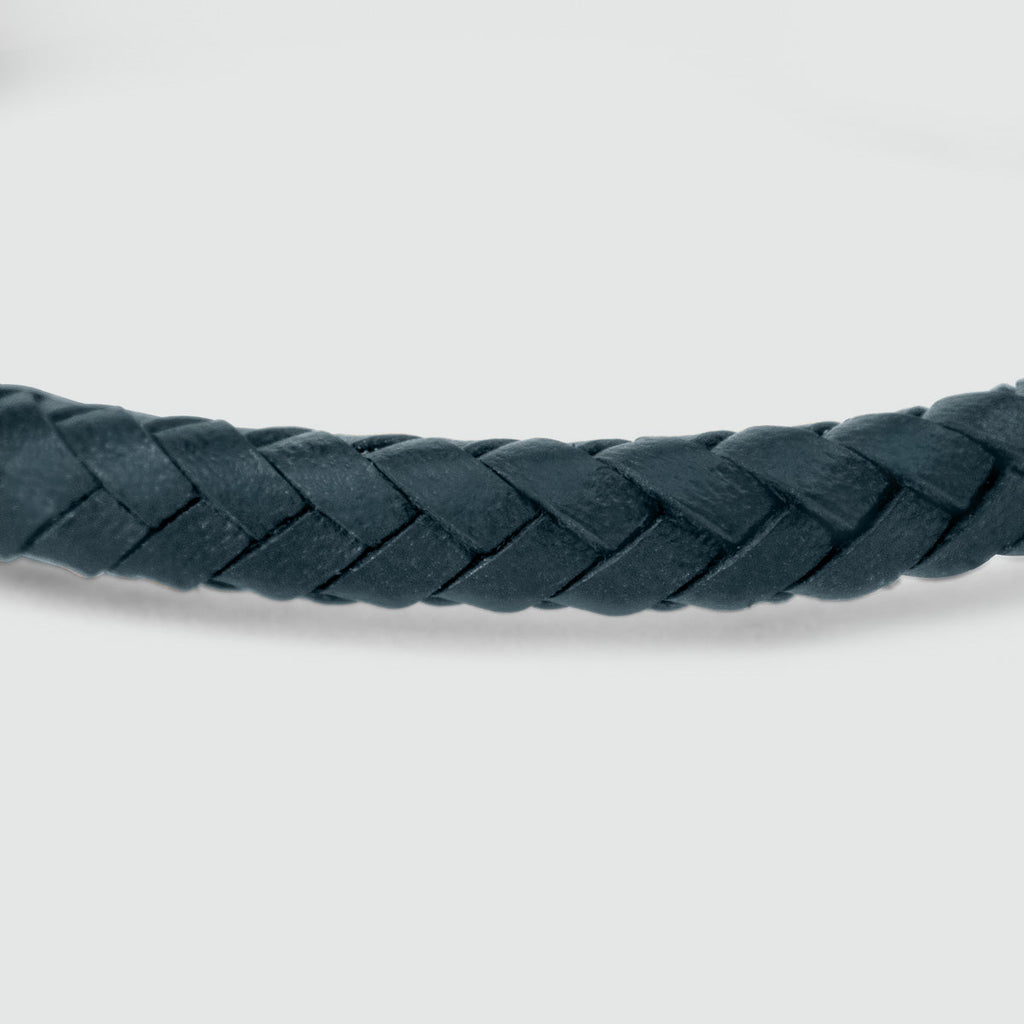 Razin - Braided Navy Blue Leather Bracelet with Sterling Silver 5.5mm