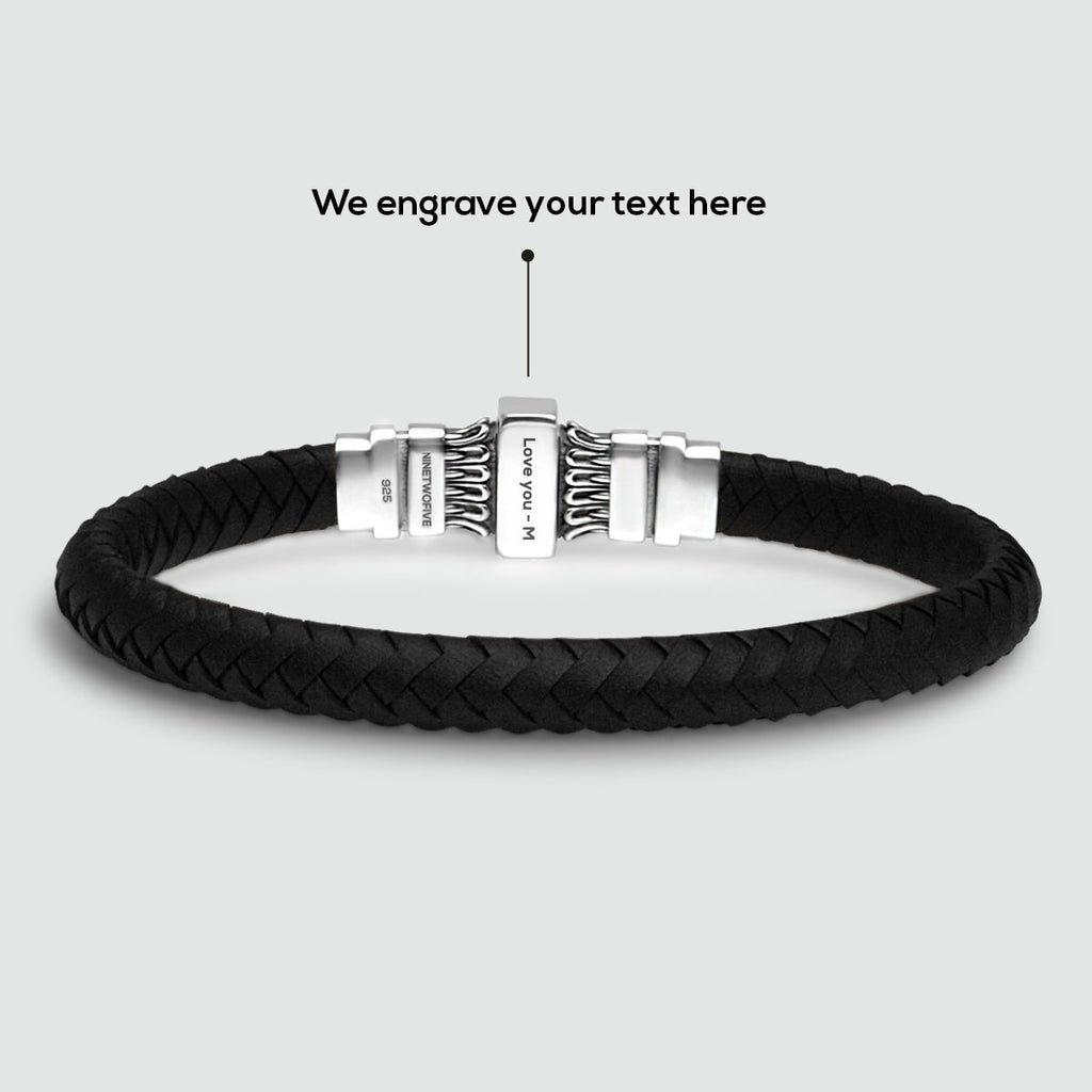 Mirel - Genuine Black Leather Bracelet with Sterling Silver 7mm