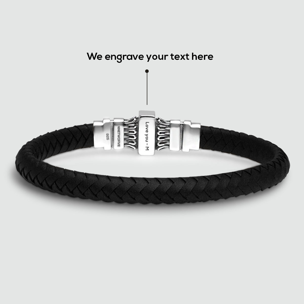 Mirel - Genuine Black Leather Bracelet with Sterling Silver 7mm