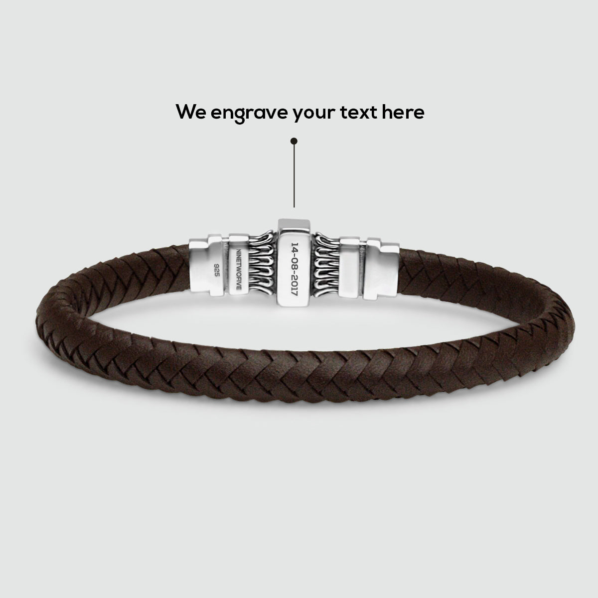 Mirnes - Genuine Dark Brown Leather Bracelet with Sterling Silver 7mm