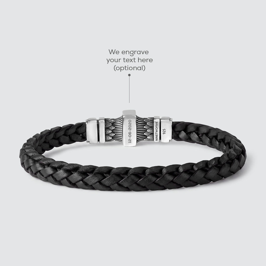 Muran - Genuine Black Leather Bracelet with Sterling Silver 8mm