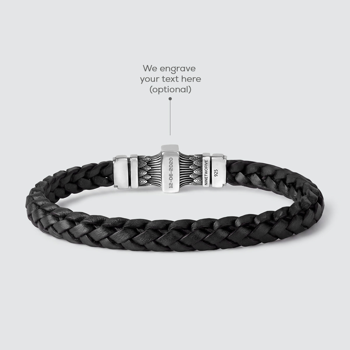 Muran - Genuine Black Leather Bracelet with Sterling Silver 8mm