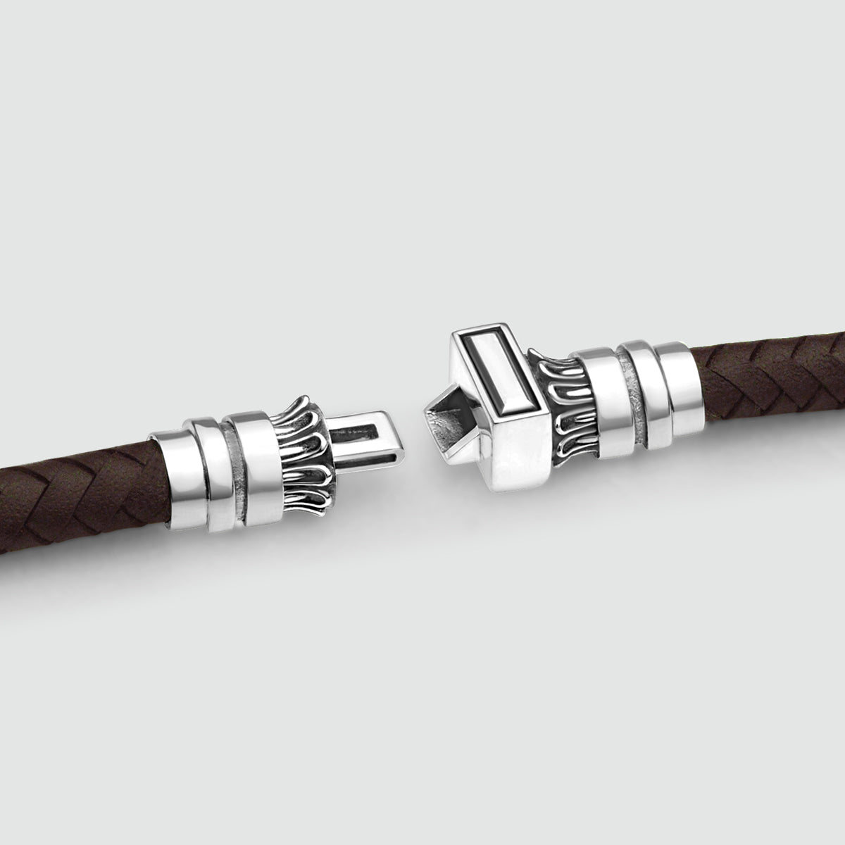 Mirnes - Genuine Dark Brown Leather Bracelet with Sterling Silver 7mm