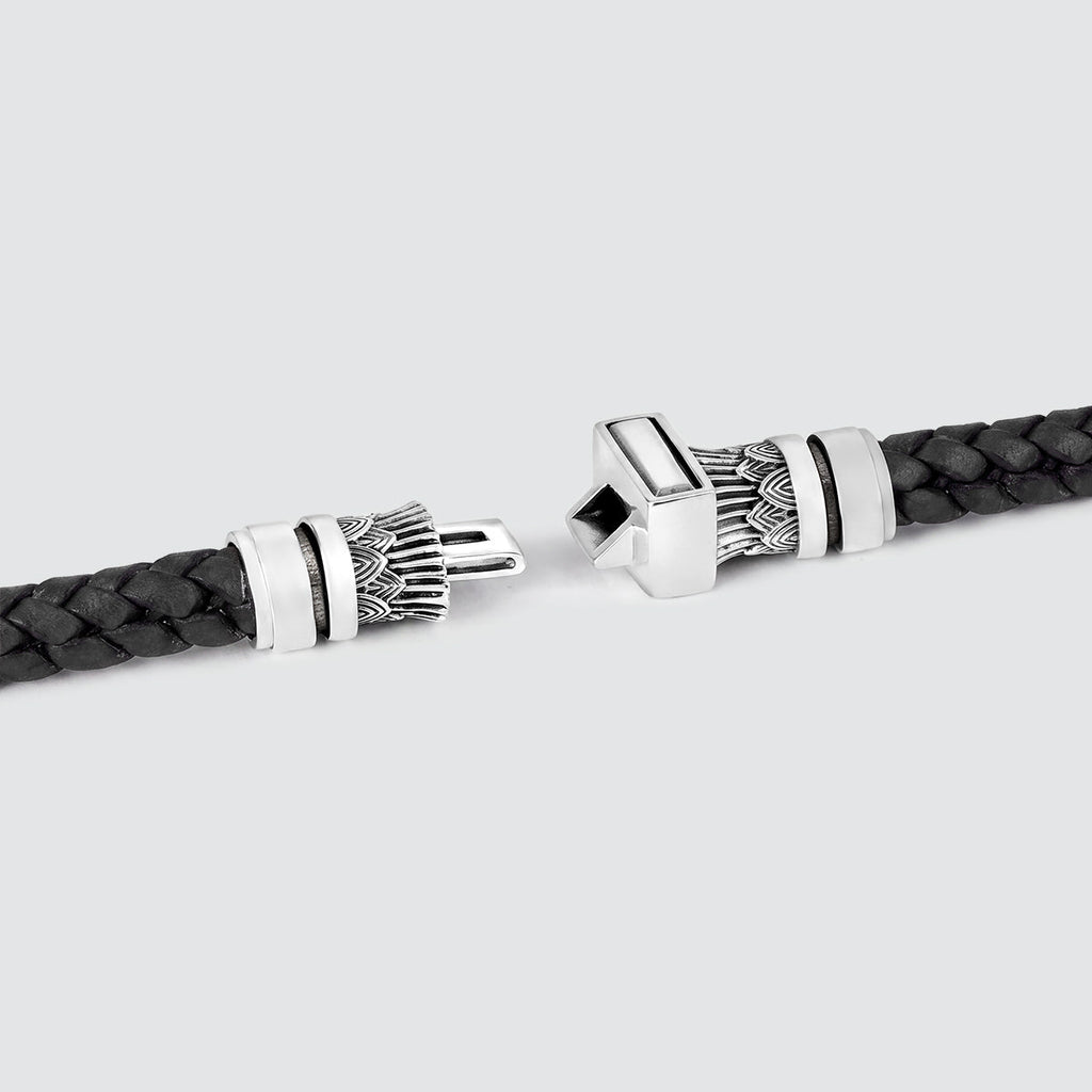 Muran - Genuine Black Leather Bracelet with Sterling Silver 8mm