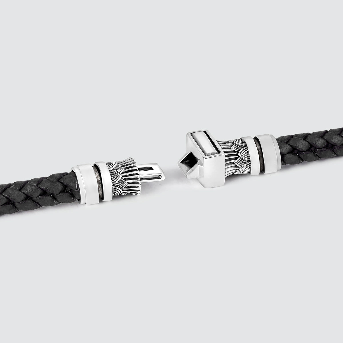 Muran - Genuine Black Leather Bracelet with Sterling Silver 8mm