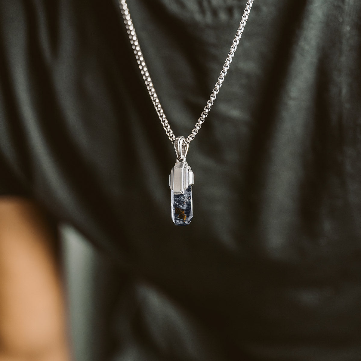 Tahrir - Art Deco Silver Blue Pietersite Pendant