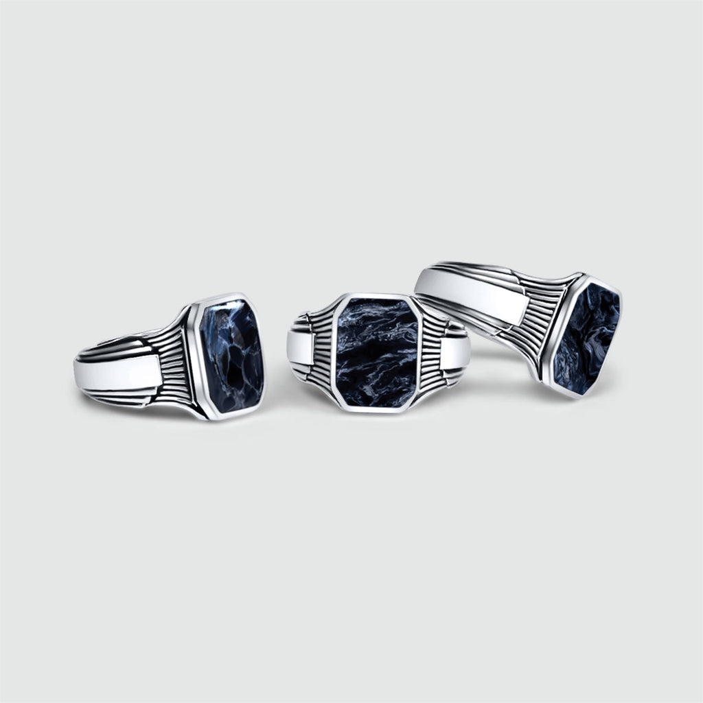 Bariq - Blue Pietersite Signet Ring 17mm