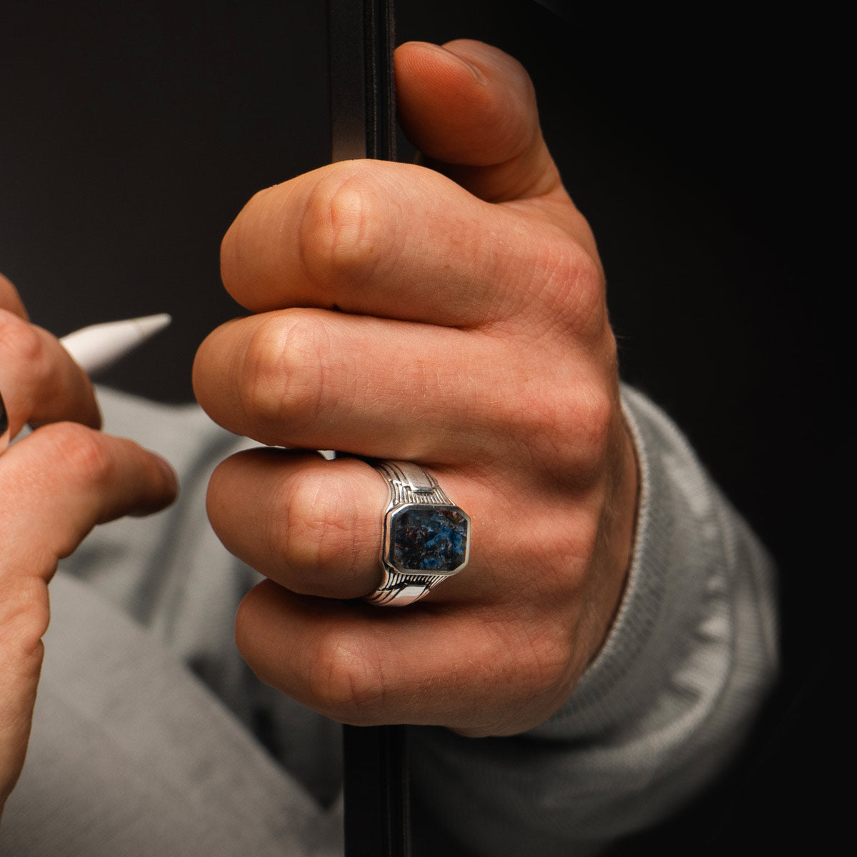 Bariq - Blue Pietersite Signet Ring 17mm