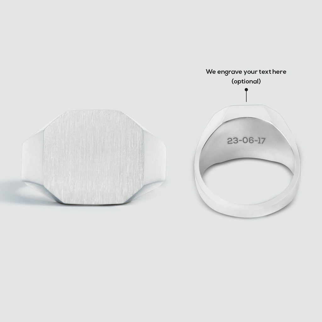 Tameem - Matt Brushed Silver Signet Ring 13mm