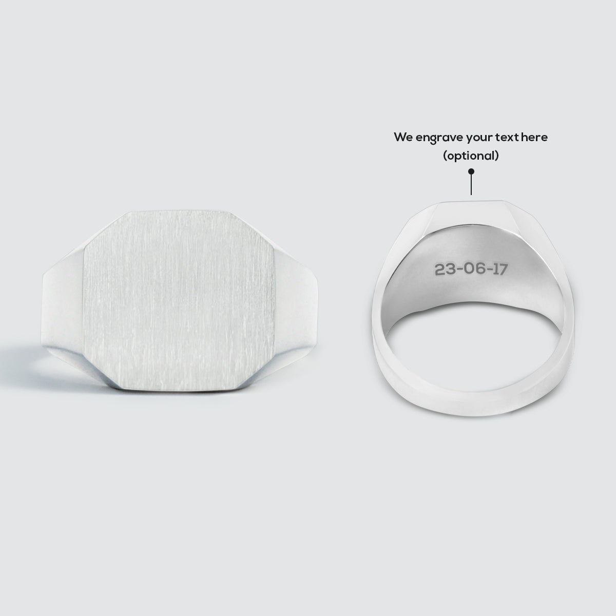 Tameem - Matt Brushed Silver Signet Ring 13mm