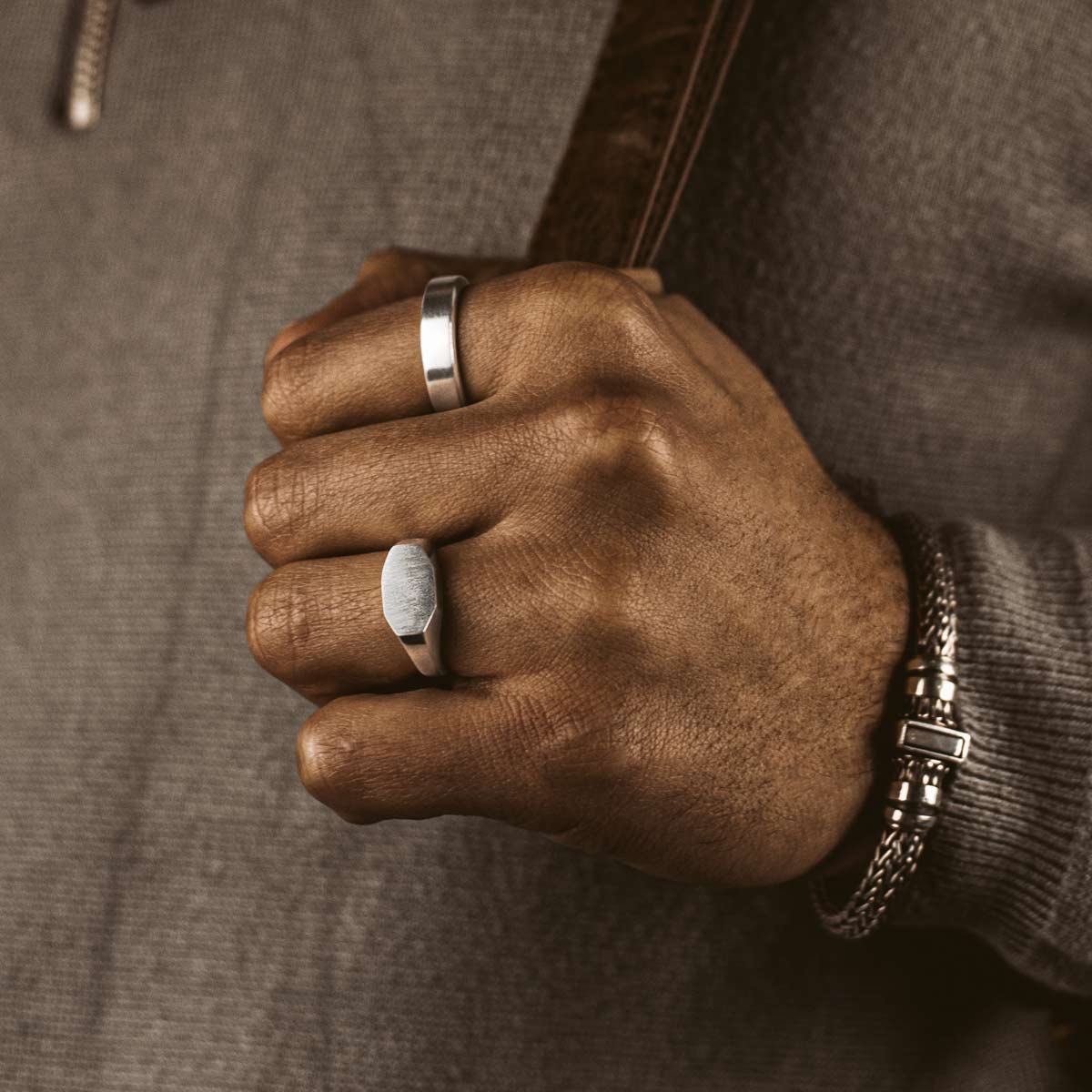 Tariq - Matte Brushed Silver Signet Ring 7mm